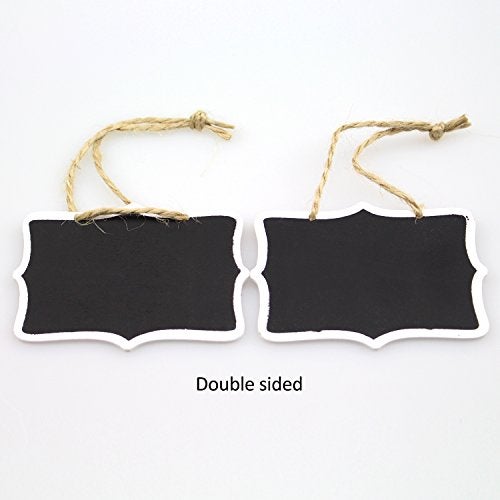 DYWISHKEY 14 Pieces Mini Chalkboards Signs Hanging Blackboard Rectangle Message Board Double Sided for Weddings, Kids Crafts, Garden Favors Storage Labeling Tags - Image 3