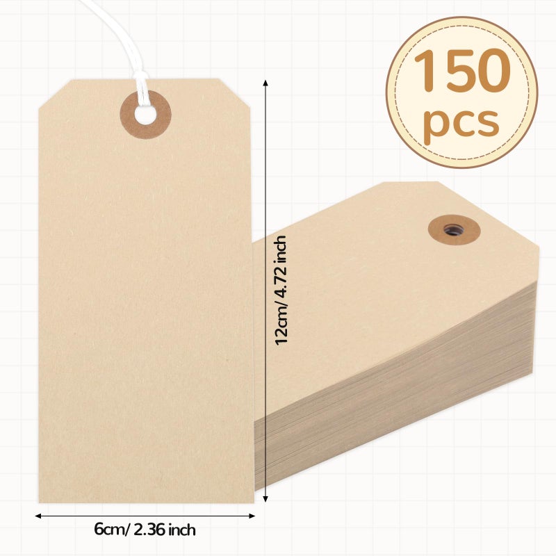 Nitelemn 150PCS Blank Shipping Tag, 4 3/4 x 2 3/8 inches Manila Label Tags with String Reinforced Hole Writable Large Marking Hang Tags with Wire(Brown) - Image 2