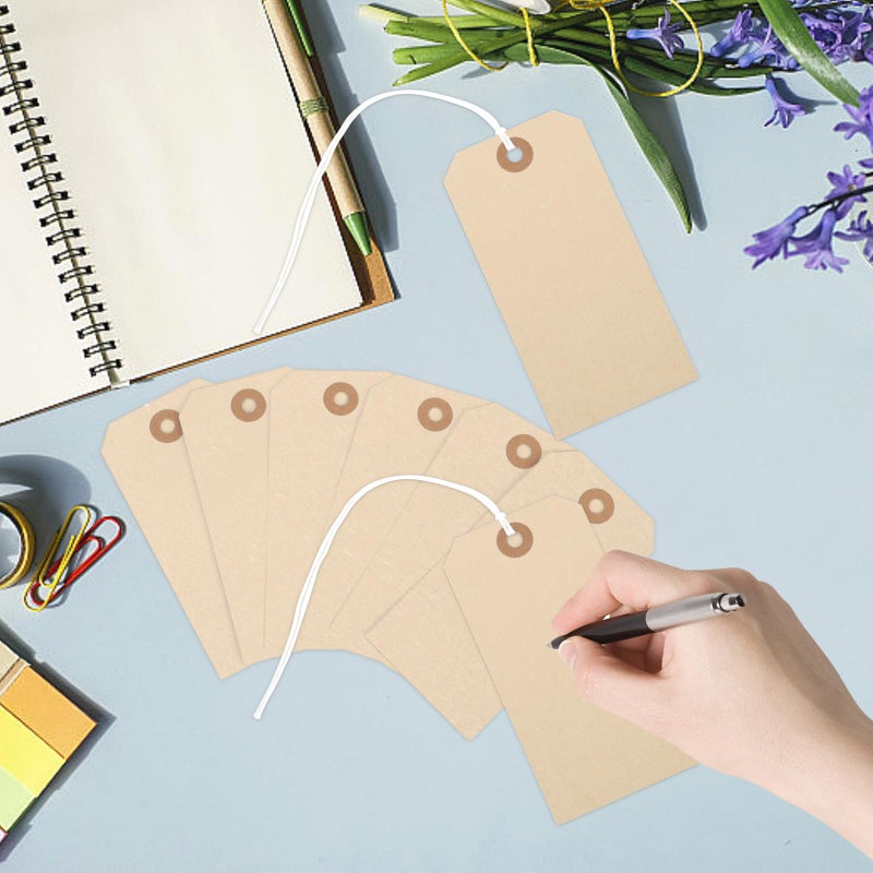 Nitelemn 150PCS Blank Shipping Tag, 4 3/4 x 2 3/8 inches Manila Label Tags with String Reinforced Hole Writable Large Marking Hang Tags with Wire(Brown) - Image 4