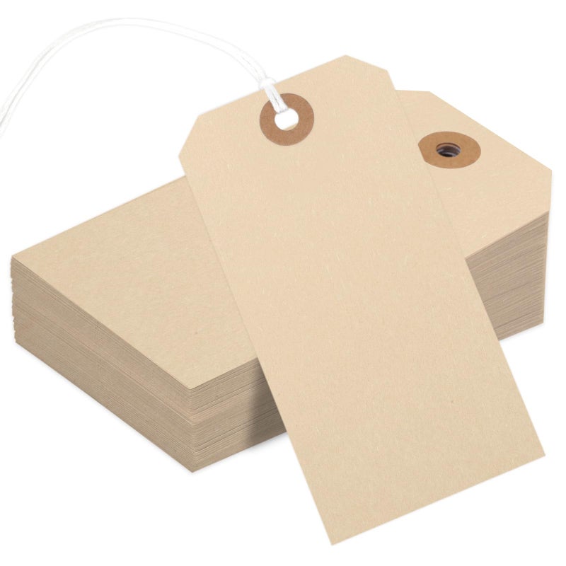 Nitelemn 150PCS Blank Shipping Tag, 4 3/4 x 2 3/8 inches Manila Label Tags with String Reinforced Hole Writable Large Marking Hang Tags with Wire(Brown) - Image 1