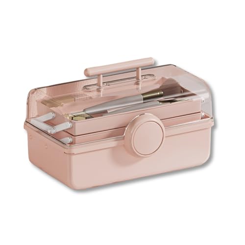KREPS plastic Transparent Cosmetic Organizer with Large Capacity, Dustproof, 180° Opening, Multi-Layer Makeup,Hair Accessories Storage Box for Cosmetics, Skincare or Medicine Storage.(Pink) - Image 1