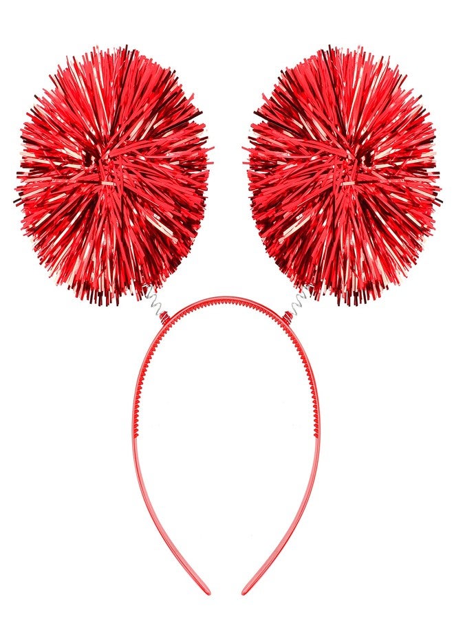 KICOSY Party Headband Pom Pom Headband Red Tinsel Headbands Fluffy Ball Hair Loop Cosplay Gold Hair Accessories for Halloween Christmas Party Birthday Decorations - Image 1