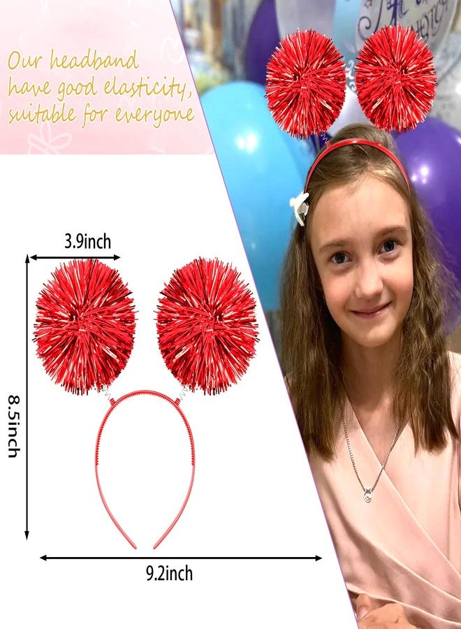 KICOSY Party Headband Pom Pom Headband Red Tinsel Headbands Fluffy Ball Hair Loop Cosplay Gold Hair Accessories for Halloween Christmas Party Birthday Decorations - Image 3