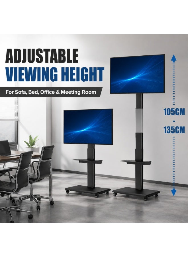 Gogoya Rolling TV Cart with Shelf, Height Adjustable Mobile TV Stand with Wheels, Tilt & Swivel TV Mount for 32-75 Inch TVs, Up to 110 lbs, Max VESA 600x400mm,Black - Image 4