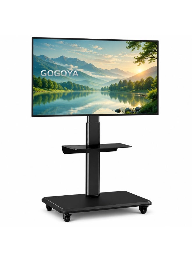 Gogoya Rolling TV Cart with Shelf, Height Adjustable Mobile TV Stand with Wheels, Tilt & Swivel TV Mount for 32-75 Inch TVs, Up to 110 lbs, Max VESA 600x400mm,Black - Image 1