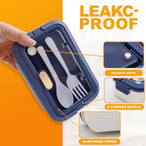 AYauGamA Bento Box Adult Lunch Box, 1100 ML Bento Lunch Box for Kids Children with Spoon & Fork, 3-Compartments Food Container, Microwave & Dishwasher Safe, BPA-Free and Food-Safe Materials(Blue) - Image 5