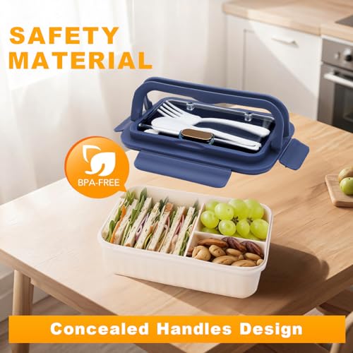 AYauGamA Bento Box Adult Lunch Box, 1100 ML Bento Lunch Box for Kids Children with Spoon & Fork, 3-Compartments Food Container, Microwave & Dishwasher Safe, BPA-Free and Food-Safe Materials(Blue) - Image 4