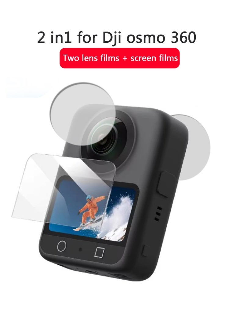 2 in 1 clear water gel soft film for Dji OSMO 360 action camera, one screen soft film + two lens soft films, high-definition film DJI OSMO 360 accessories - Image 1