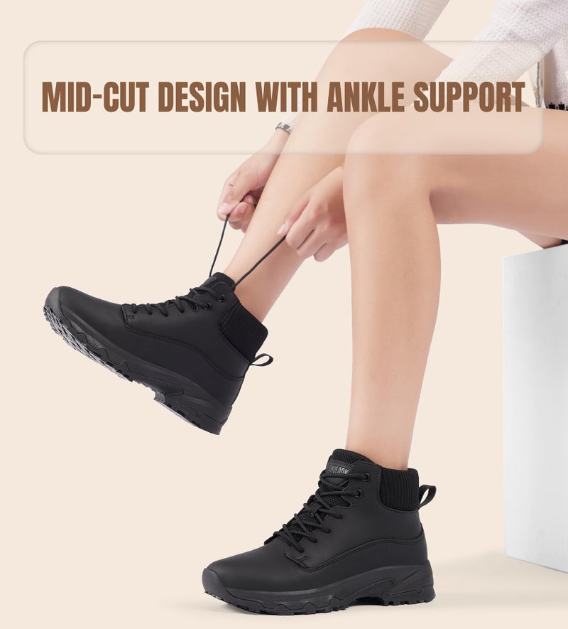 SHULOOK Non Slip Work Boots for Women Slip-Resistant Shoes Waterproof Food Service Chef Kitchen Restaurant Working Casual Comfortable Ankle Boot Outdoor Walking Booties Sneakers Black Size 6 - Image 5