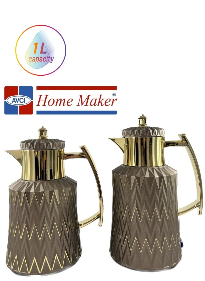 Home Maker - 2-Piece  Tea & Coffee Flask, Brown & Gold - Image 1