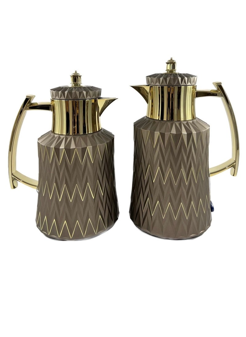Home Maker - 2-Piece  Tea & Coffee Flask, Brown & Gold - Image 1