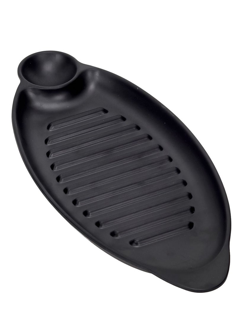 AKDC Hi Luxe Melamine Oval Stripes Designed Plate in Classic Royal Matte Black Shade for Kitchenware Serving Eating  - Image 1