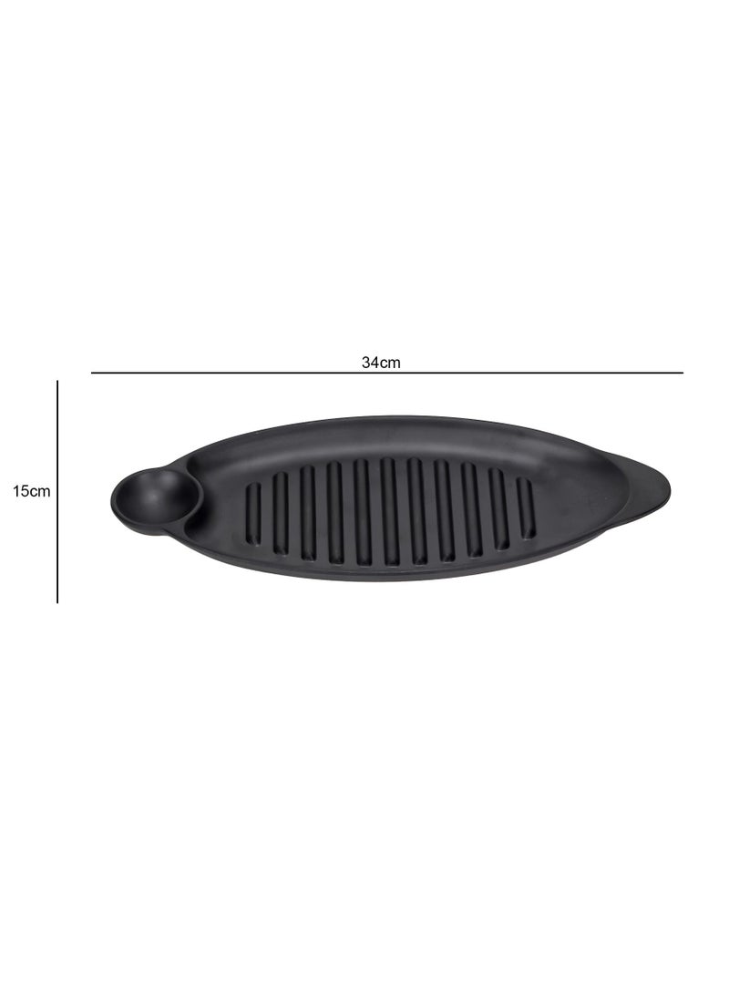 AKDC Hi Luxe Melamine Oval Stripes Designed Plate in Classic Royal Matte Black Shade for Kitchenware Serving Eating  - Image 2
