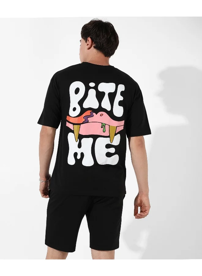 Campus Sutra Men's Black Relaxed Co-Ord Set With Graphic Print For Casual Wear | Cotton Poly Lycra Fabric | Clothing Set Crafted With Comfort Fit & High Performance For Everyday Wear