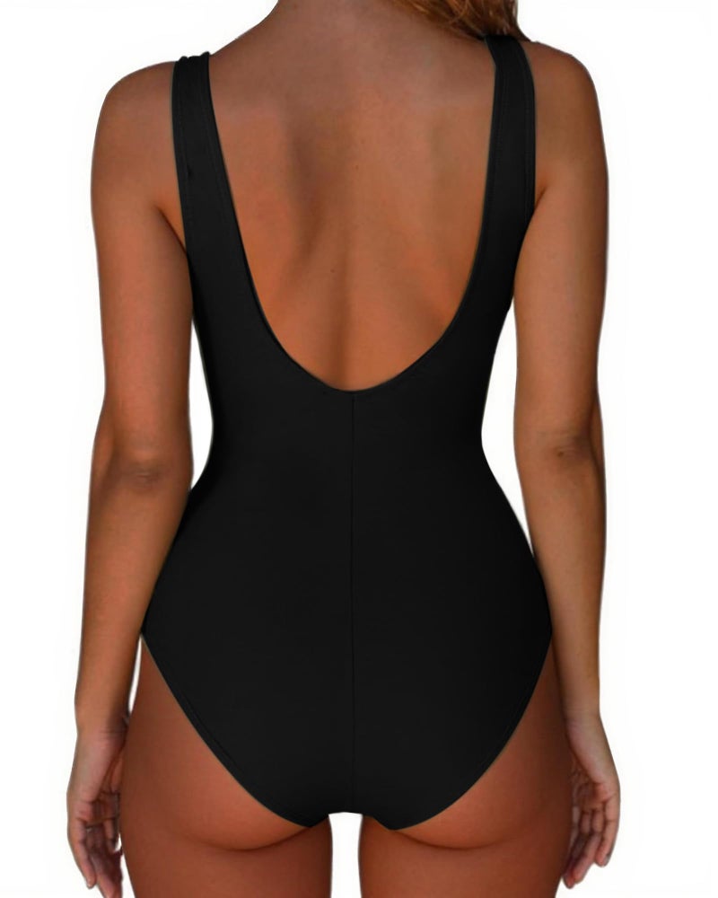 SUUKSESS Women Sexy One Piece Tummy Control Swimsuit Ruched High Neck Slimming Swimwear 2025 Low Back Bathing Suit(Black,Small) - Image 3