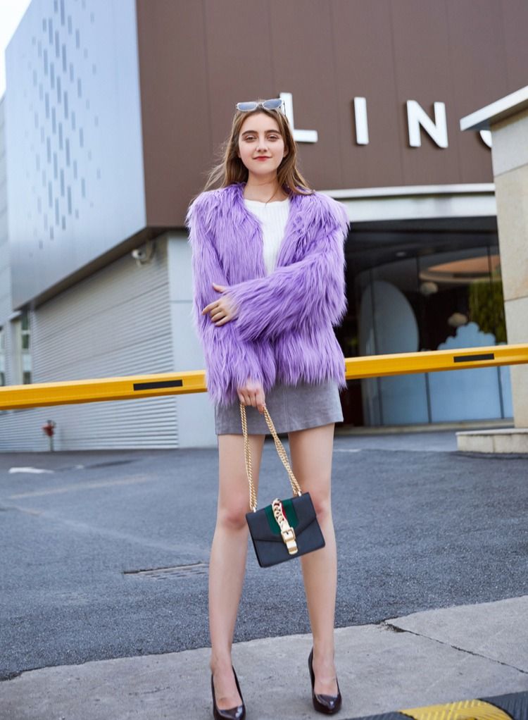 Loquat Women's Solid Color Wash Imitation Fur Short Coat Purple  - Image 2