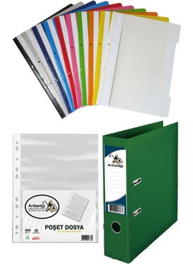 Artlantis Green Office Folder Ring File and Bag File Set 1 Office Folder 10 Colors Ring File 100 Bag Files  - Image 1