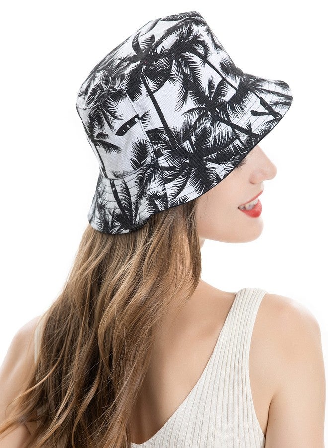 ZLYC Unisex Cute Print Bucket Hat Summer Travel Fisherman Cap for Women Men Teens, Palm Tree Black, One size - Image 3