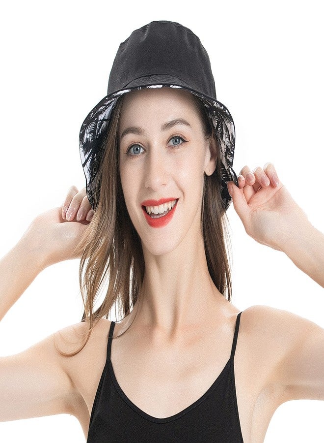 ZLYC Unisex Cute Print Bucket Hat Summer Travel Fisherman Cap for Women Men Teens, Palm Tree Black, One size - Image 5