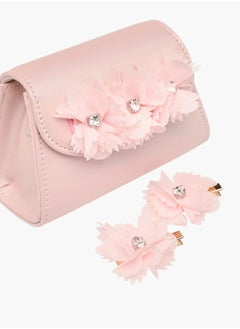 Little Missy Girls Floral Accent Crossbody Bag with 2 Hairpins  - Image 4