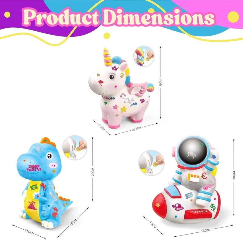Home Smart Money Box DIY Crafting Paint Kit for Girls and Boys 12Pcs Set Includes Stickers Colors and Brushes Gift for girls and boys ages 3 4 5 6 7 8 9 10(Unicorn Money Box) - Image 3