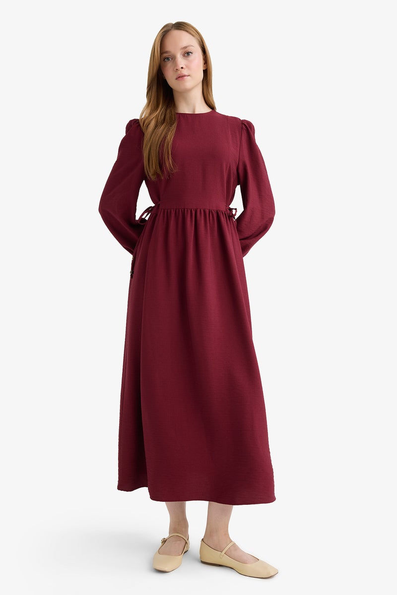 DeFacto Red Woman Regular Fit C Neck Long Sleeve Woven Dress Casual - Image 3