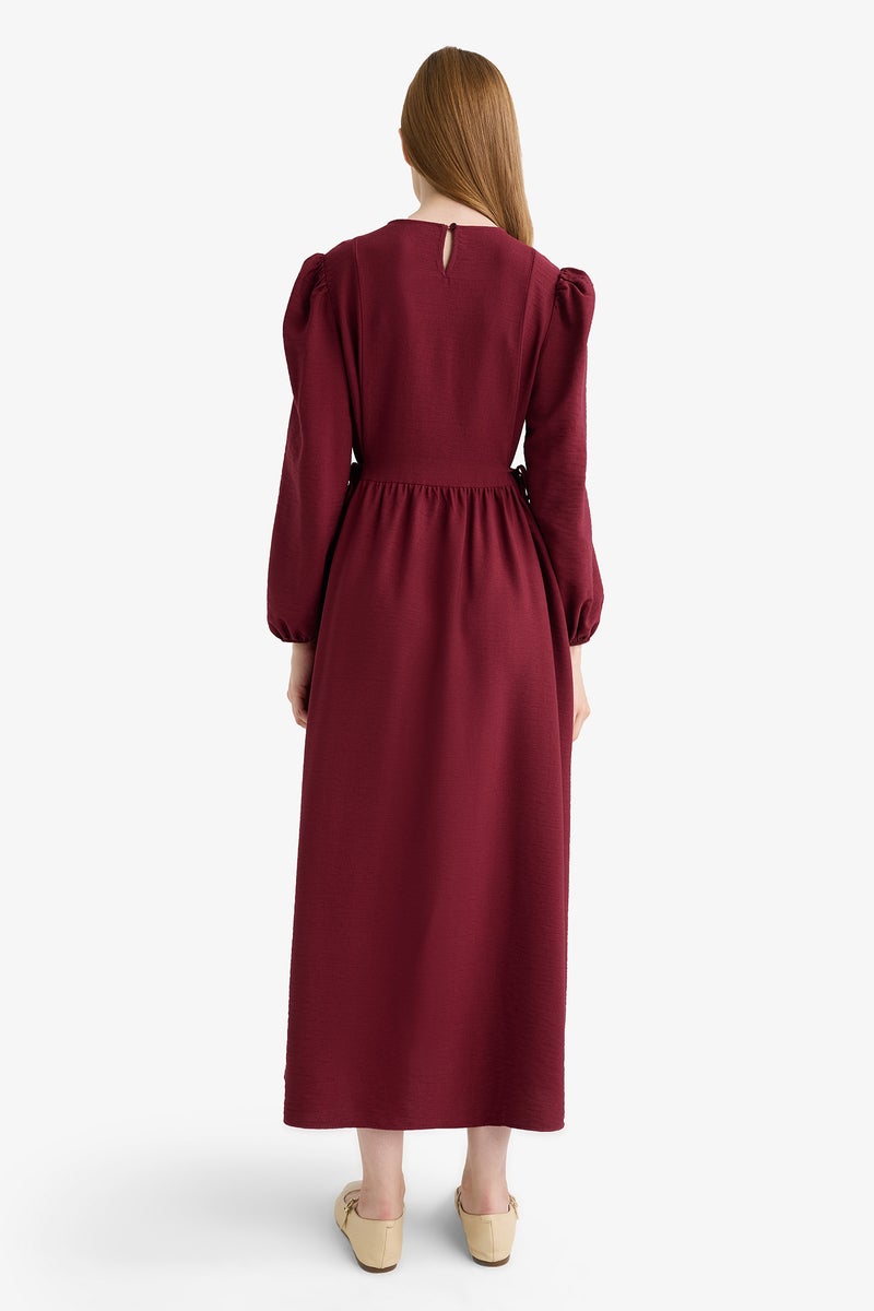 DeFacto Red Woman Regular Fit C Neck Long Sleeve Woven Dress Casual - Image 4