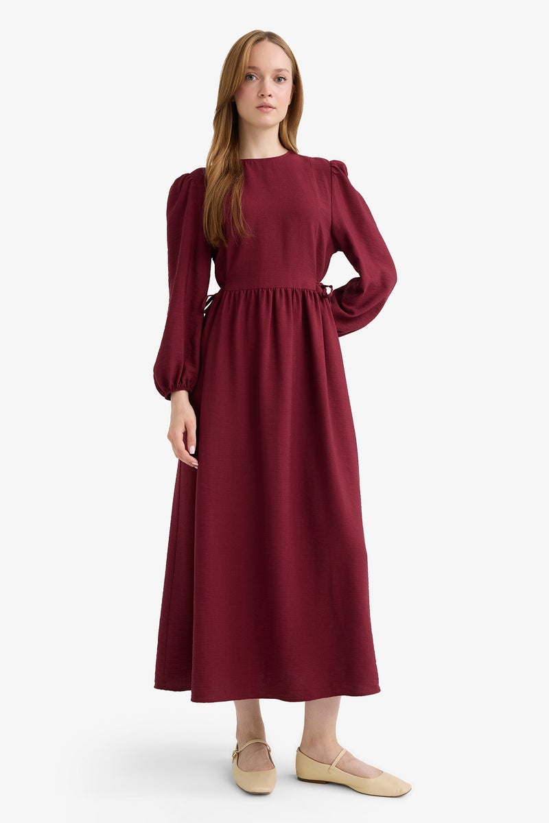 DeFacto Red Woman Regular Fit C Neck Long Sleeve Woven Dress Casual - Image 5