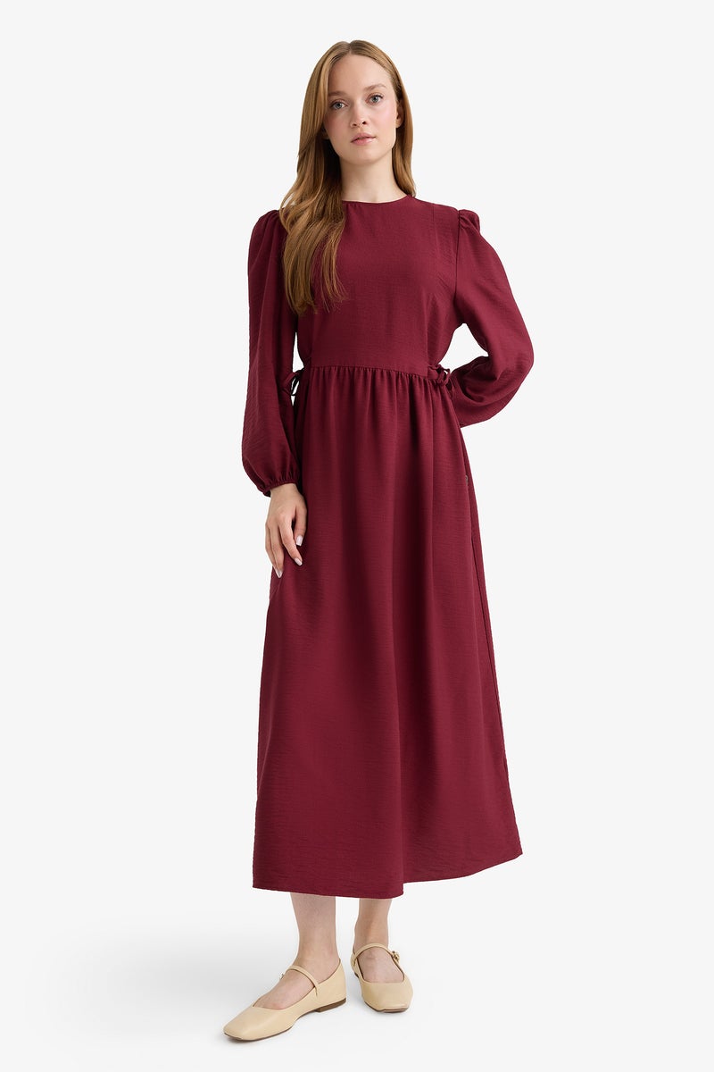 DeFacto Red Woman Regular Fit C Neck Long Sleeve Woven Dress Casual - Image 2