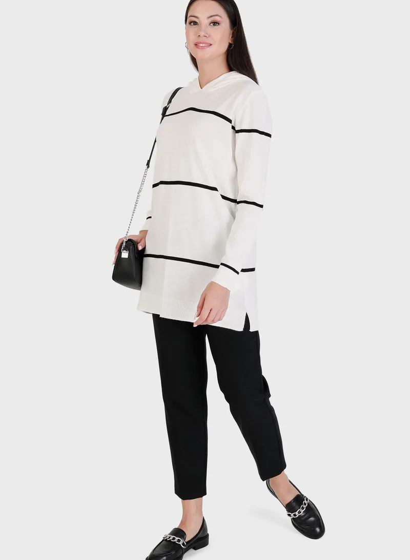 Tavin by Modanisa Strip Detail Hooded Tunic