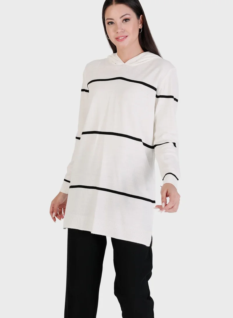 Tavin by Modanisa Strip Detail Hooded Tunic