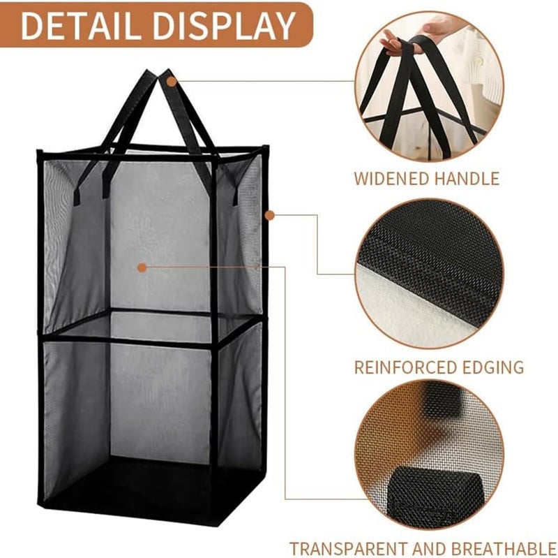 JCZD Storage & Laundry Baskets, Sturdy Mesh Laundry Basket with Handles, Collapsible, Multifunctional, Ideal for Apartments, Dorms, RVs, Efficiently Organizes Laundry, Clothes (Black-Single layer) - Image 4