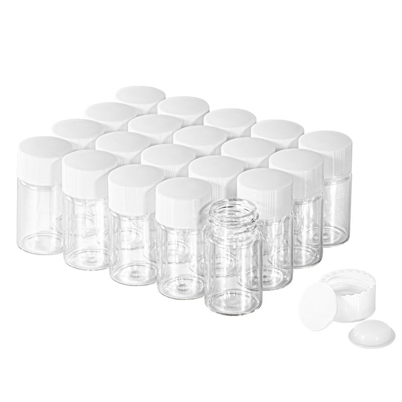 BKMAMLAB 8ml Clear Glass Vial 20pcs with white Screw cap and inner plug 20pcs, leak-proof Glass Bottle Sealed Sample Vials - Image 1