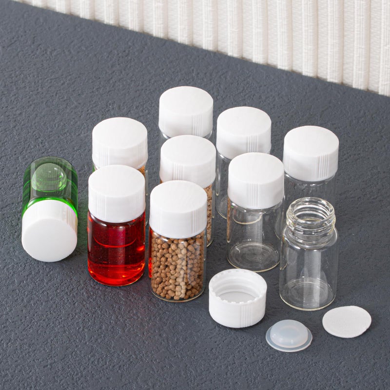 BKMAMLAB 8ml Clear Glass Vial 20pcs with white Screw cap and inner plug 20pcs, leak-proof Glass Bottle Sealed Sample Vials - Image 2