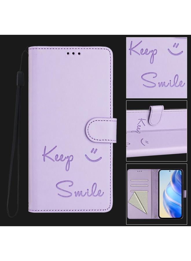 زبون جراب لهاتف Infinix Hot 50 5G مصنوع من الجلد بنقش ابتسامة بتقنية RFID - Image 2