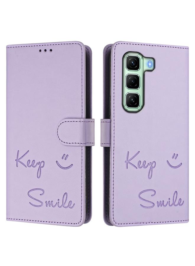 زبون جراب لهاتف Infinix Hot 50 5G مصنوع من الجلد بنقش ابتسامة بتقنية RFID - Image 3