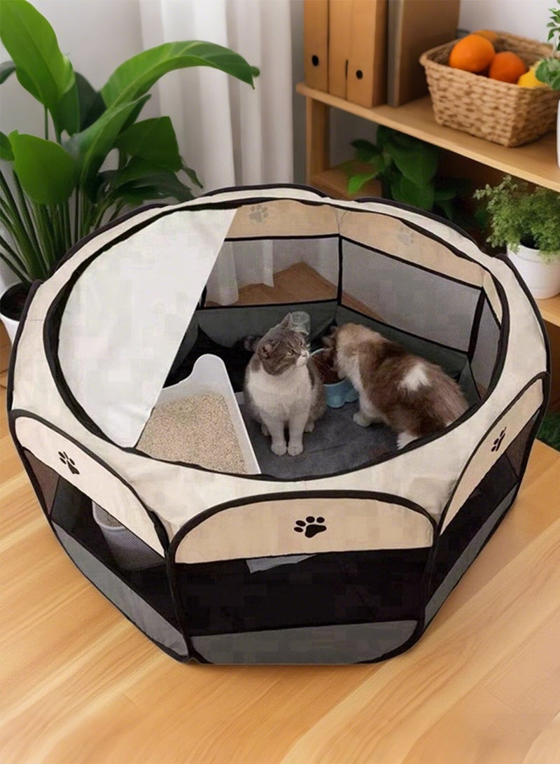 Portable Cat Playpen for Kitten Care, Foldable Cat House, Waterproof Bottom with Removable Zipper, Small Size - Image 4