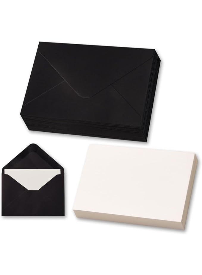 50 Sets Mini Kraft Envelopes and Blank Cards for Gift Certificates, Wedding Invitation Inserts, Eid Thank You Notes and Business Pocket Favors, Durable Black Paper Pack (4x2.75 inch) - Image 1