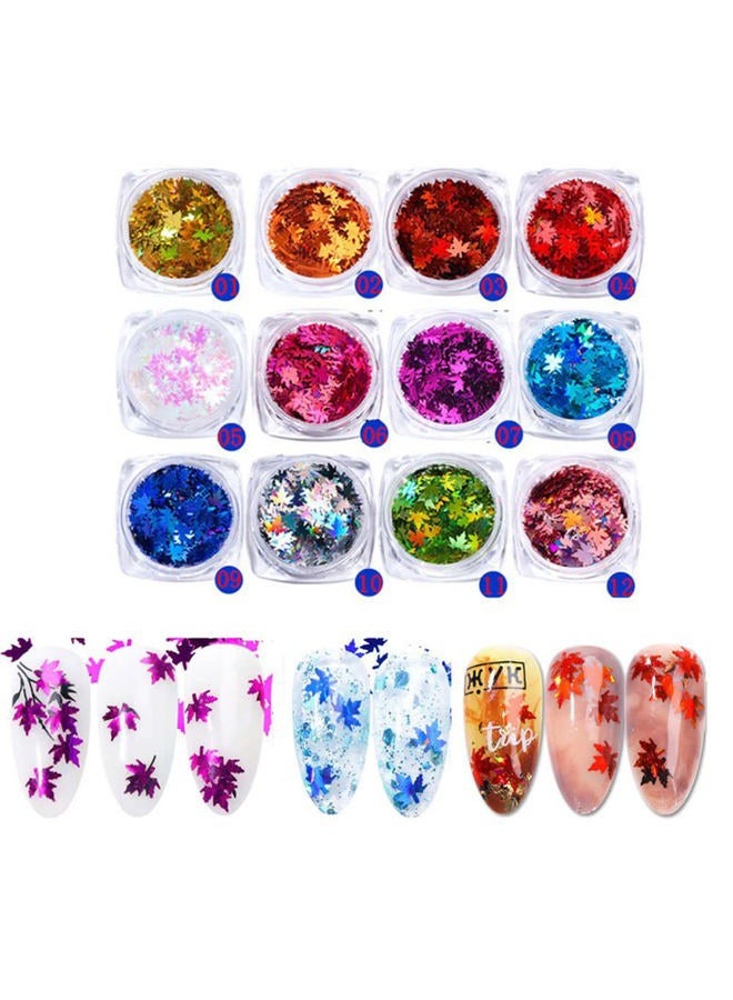 Minejin Nail Art DIY Maple Leaf Sequins Laser Glitters Thin Paillette Flakes Stickers Manicure Tips 12 Boxes - Image 2