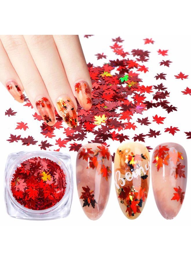 Minejin Nail Art DIY Maple Leaf Sequins Laser Glitters Thin Paillette Flakes Stickers Manicure Tips 12 Boxes - Image 1