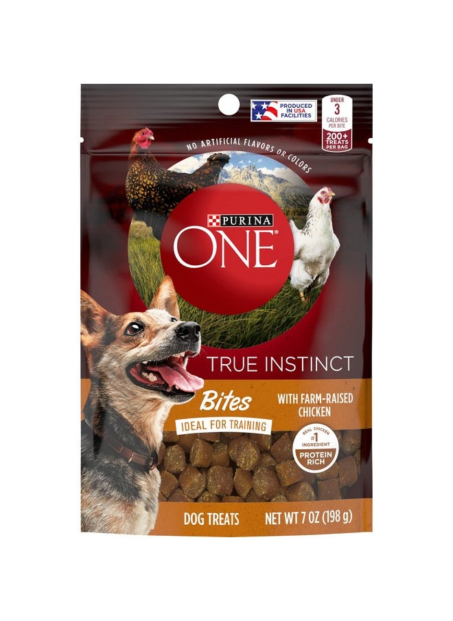 بيورينا ون مكافآت تدريب الكلاب المصنوعة في الولايات المتحدة الأمريكية، مكافآت True Instinct Bites مع دجاج مربى في المزرعة - (عبوة من 5 قطع) أكياس سعة 7 أونصات  - Image 1