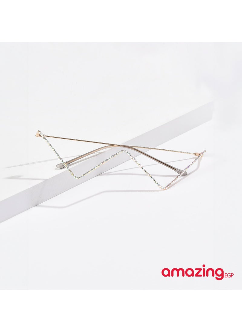 amazing.EGP Women's glasses, a one-piece women's eyeglass frame decorated with rhinestones in an irregular W-shape  - Image 2