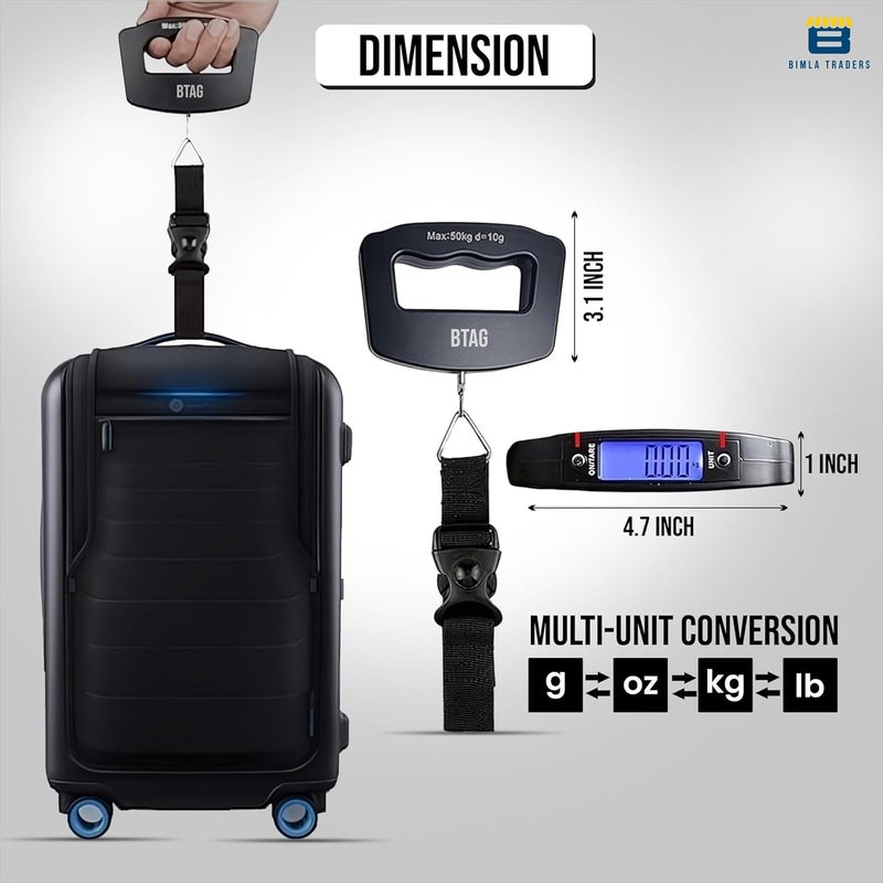 Btag Portable Electronic Luggage Weighing Scale | 50kg/110Lb Digital Handheld Travel Weight Scale with LED Display | Compact & Durable Suitcase/Baggage Weight Checker for Home – Pack of 1 (A09) - Image 3