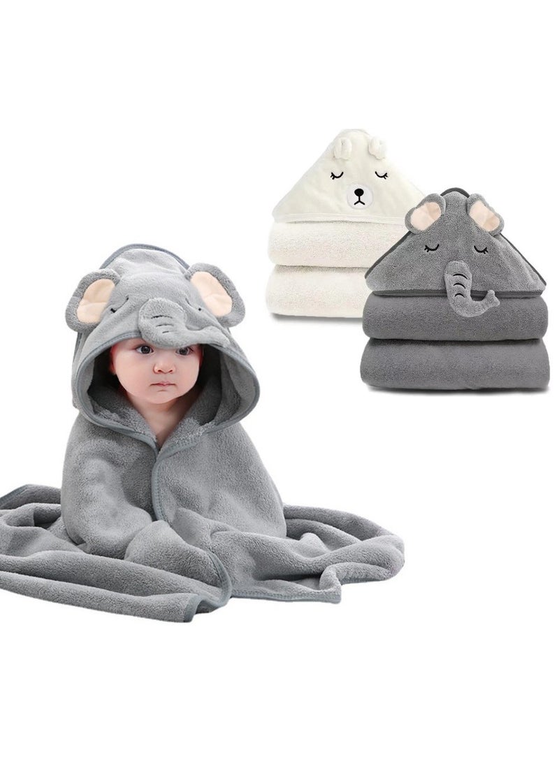 RATSAW 2 Pack Baby Bath Blanket Hooded Baby Towel Large Baby Bath Towel Absorbent Soft Baby Bath Blanket Cute Cartoon Animal Baby Towel for Boy Girl Baby - Image 1