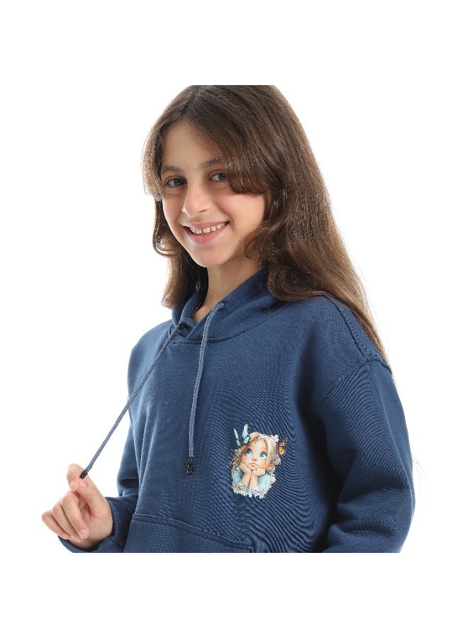 Caesar Milton girls' winter hoodie with prints on the chest and back - Image 5