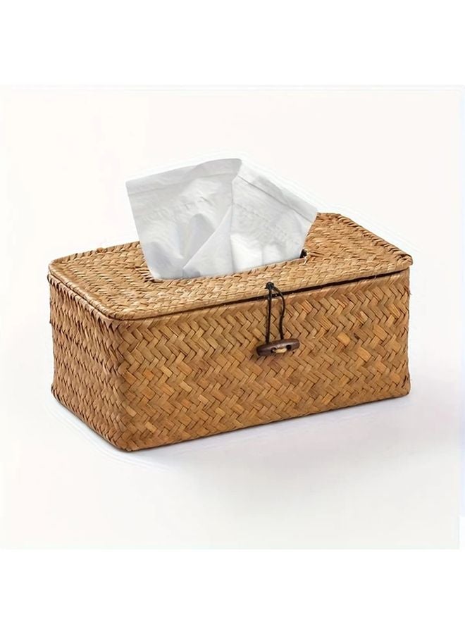 حامل علبة المناديل البرتقالي المنسوج من الخيزران بأسلوب ريترو، ديكور منزلي ريفي لغرفة المعيشة - Image 1