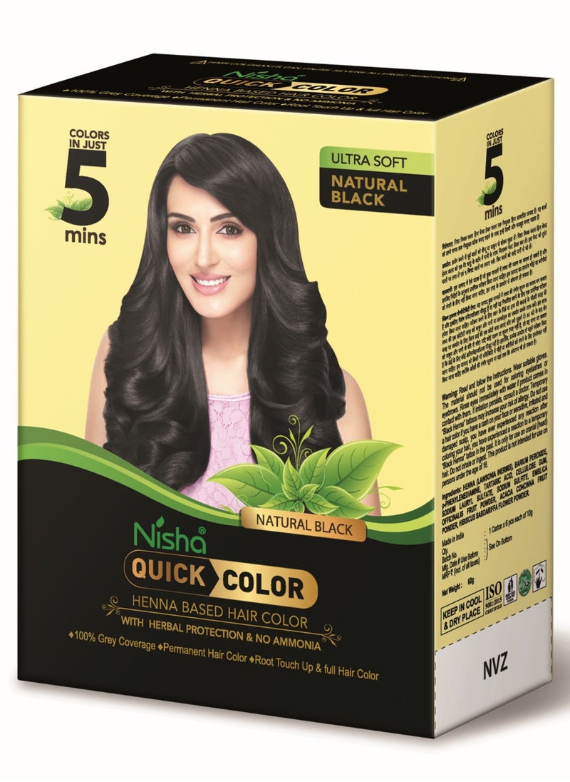 Nisha - Henna Hair Color Dye in 5 Minutes, Permanent Black Hair Dye Color, 100% Grey Coverage, Natural Black, 60gm - Image 1
