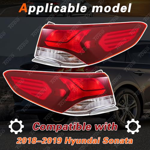TODO Tail Lights Compatible With Hyundai Sonata 2018 2019 Rear Lamp (Driver Left & Passenger Right Side) - Image 2