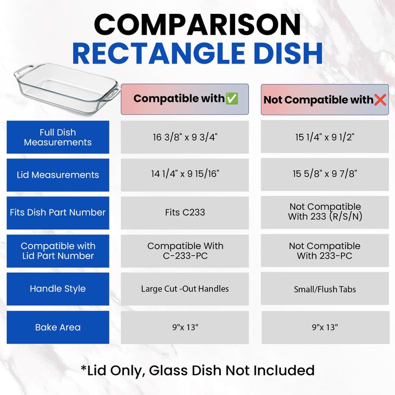MRX Solutions Replacement Lid fits Pyrex 9x13 C233 Easy Grab Glass Casserole Baking Dish Container with Cut-Out Handles, for 3-Quart Model C-233-PC (Blue) - Image 4
