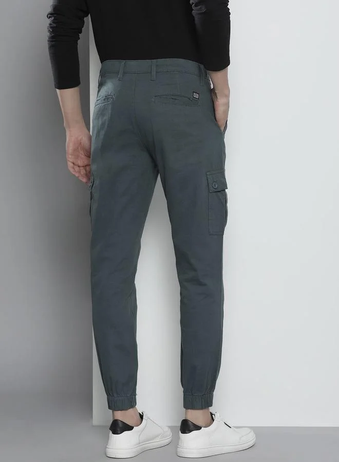 The Indian Garage Co  Men Grey Solid Slim Fit Cargo Pants for Men | Best Price UAE